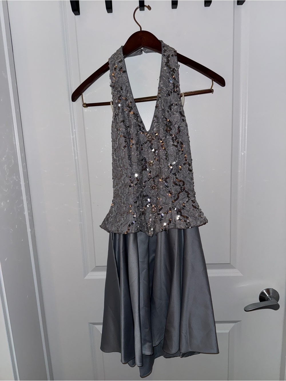 Silver Sequin Halter Cocktail Dress